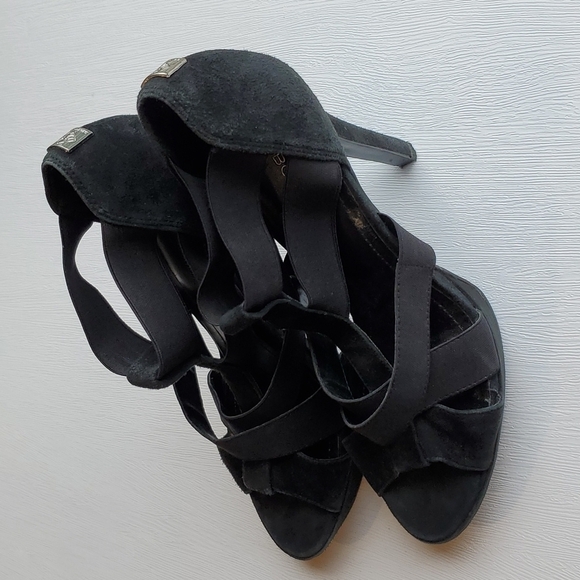 BCBG Black Strappy Platform Stilettos 8.5 - Picture 3 of 7